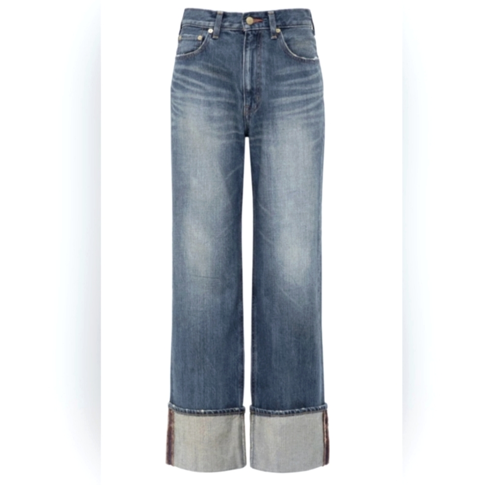 Tu Es Mon TRESOR The Carnelion Denim High Rise Straight Leg Rolled Hem Jeans